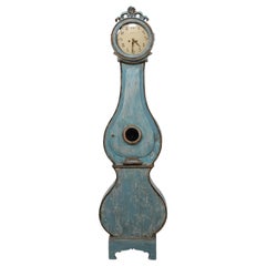Swedish Beautiful Blue & Curvy-Shaped Fryksdahl Grandfather Clock, 19th Century