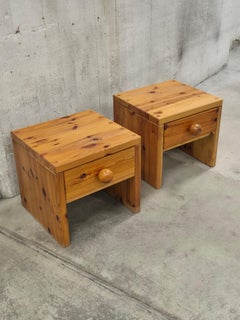 Swedish Bedside tables in solid pine, Scandinavian Brutalism 1970s