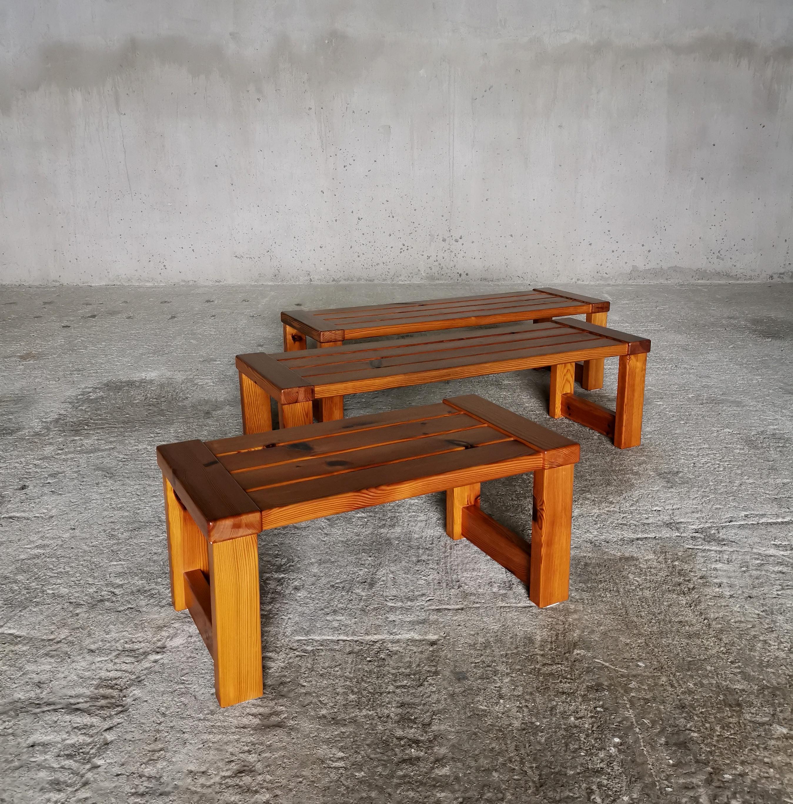 Banc/table basse suédois en pin de l'Oregon massif. À la manière de Sven Larsson, années 1960 en vente 6