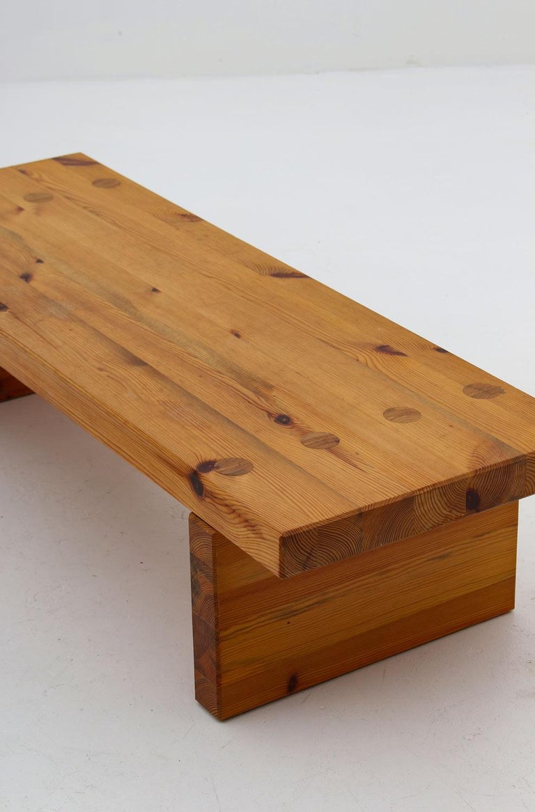 Sven Larsson is one of the Swedish pioneers of the robust pine furniture era that started in the late 1960s and grew popular in the 1970s. With a great feeling for details and quality, his pieces are among the best of their time.
This bench is