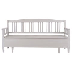 Swedish Bench in Pine wood with a grey painted coloring of Antique period 1860
s