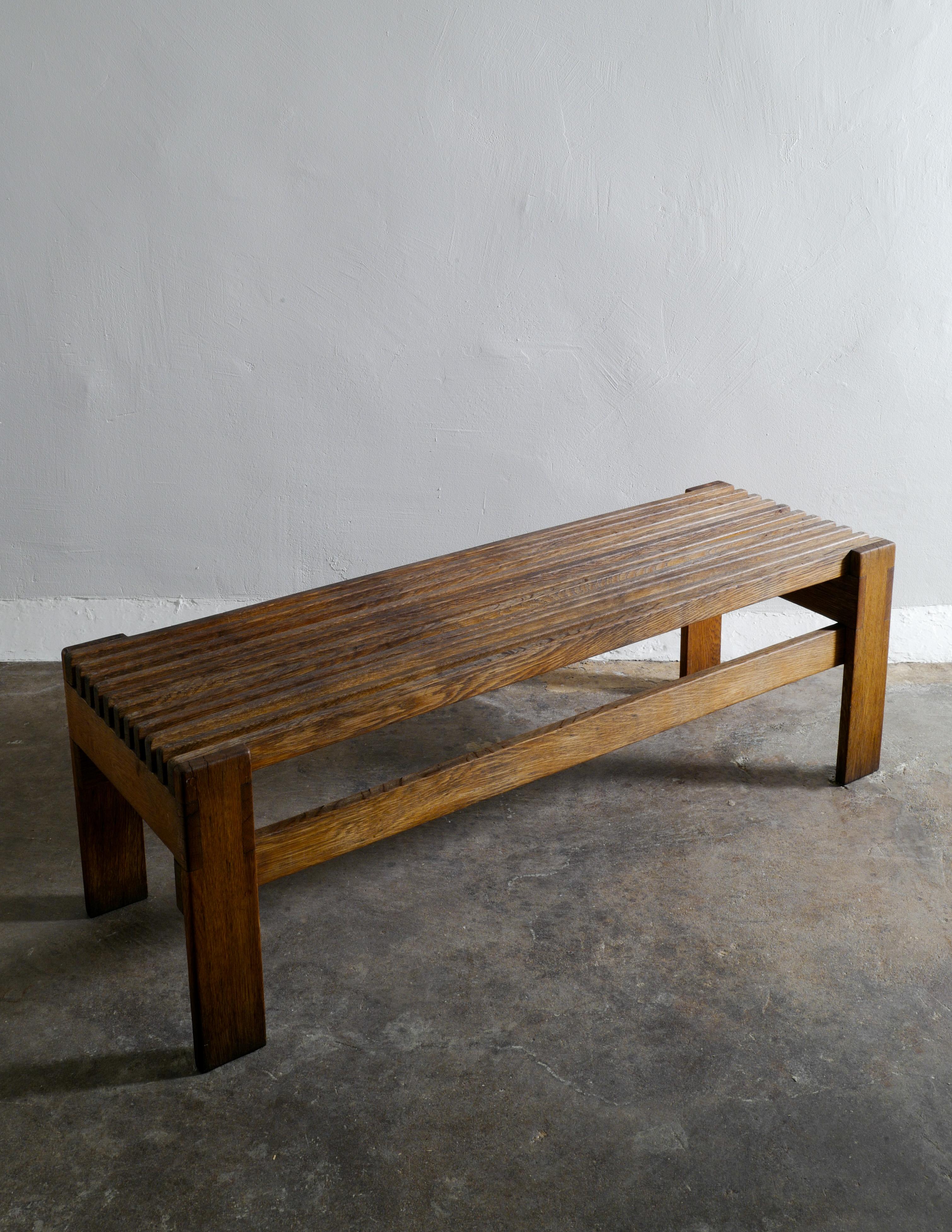 Scandinavian Modern Swedish Bench in Solid Oak, 1970s