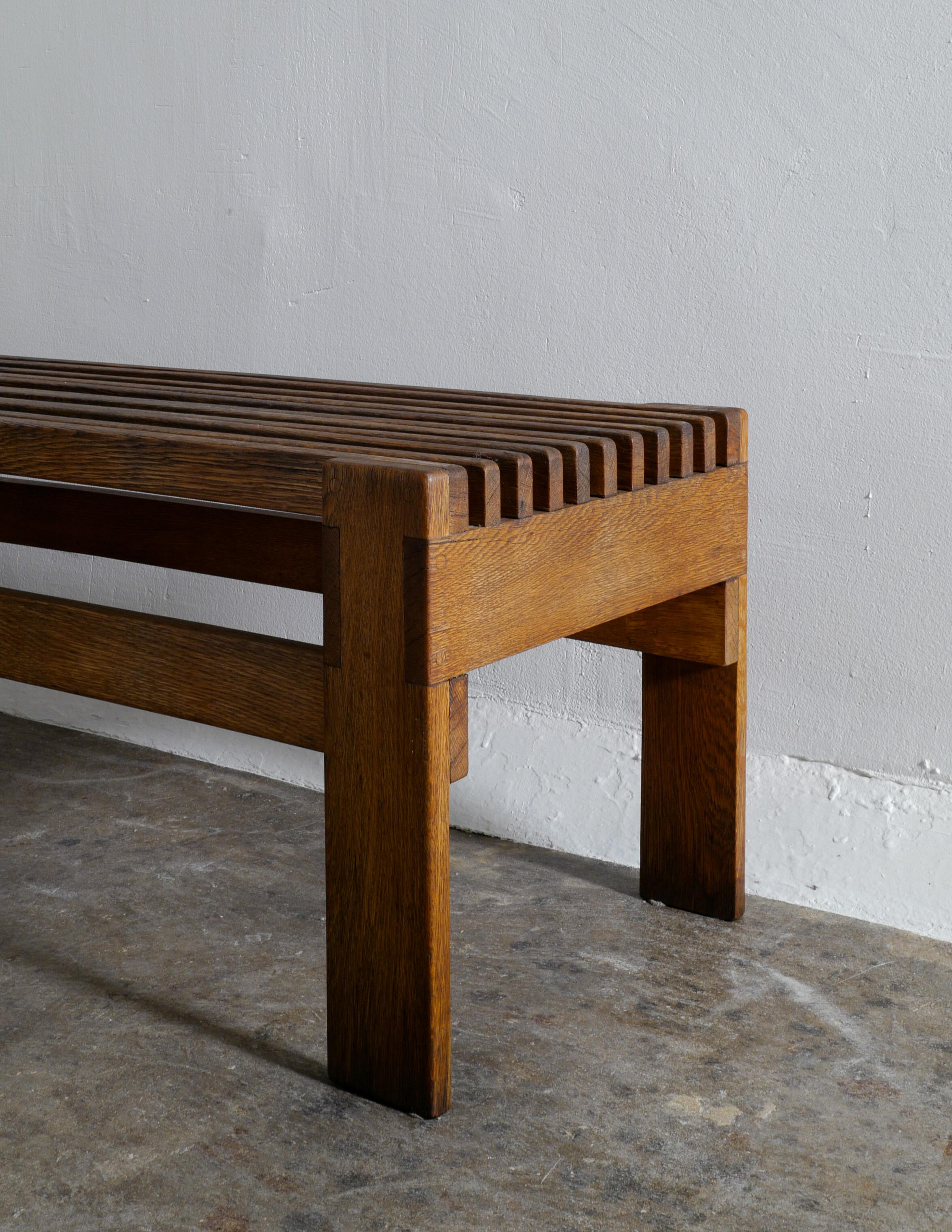 Stained Swedish Bench in Solid Oak, 1970s