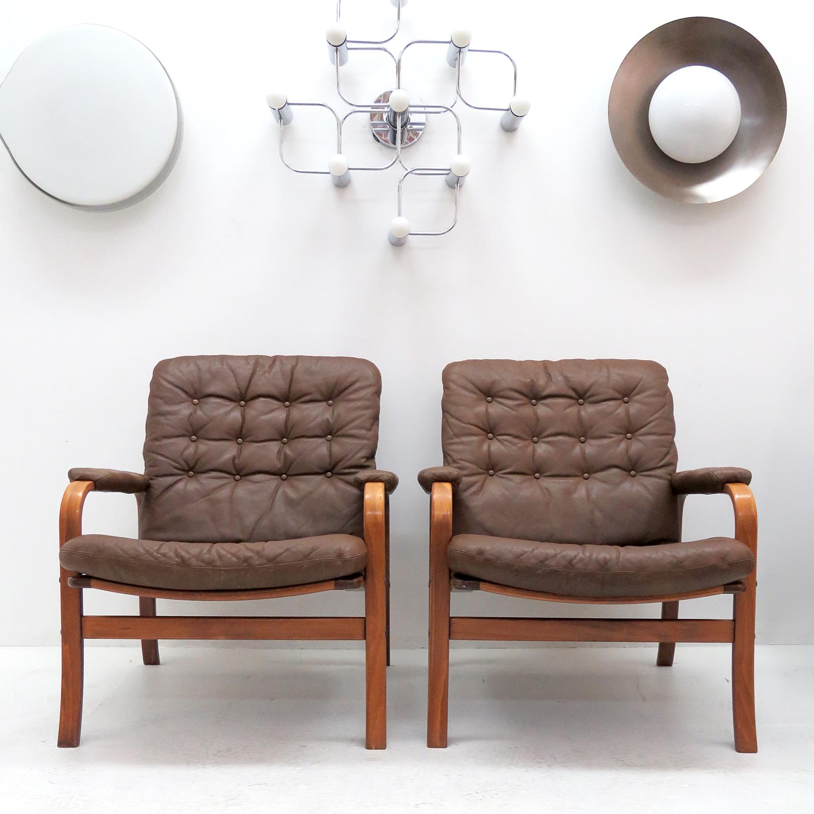 Swedish Bentwood Leather Chairs by Göte Möbler Nässjö, 1950 2