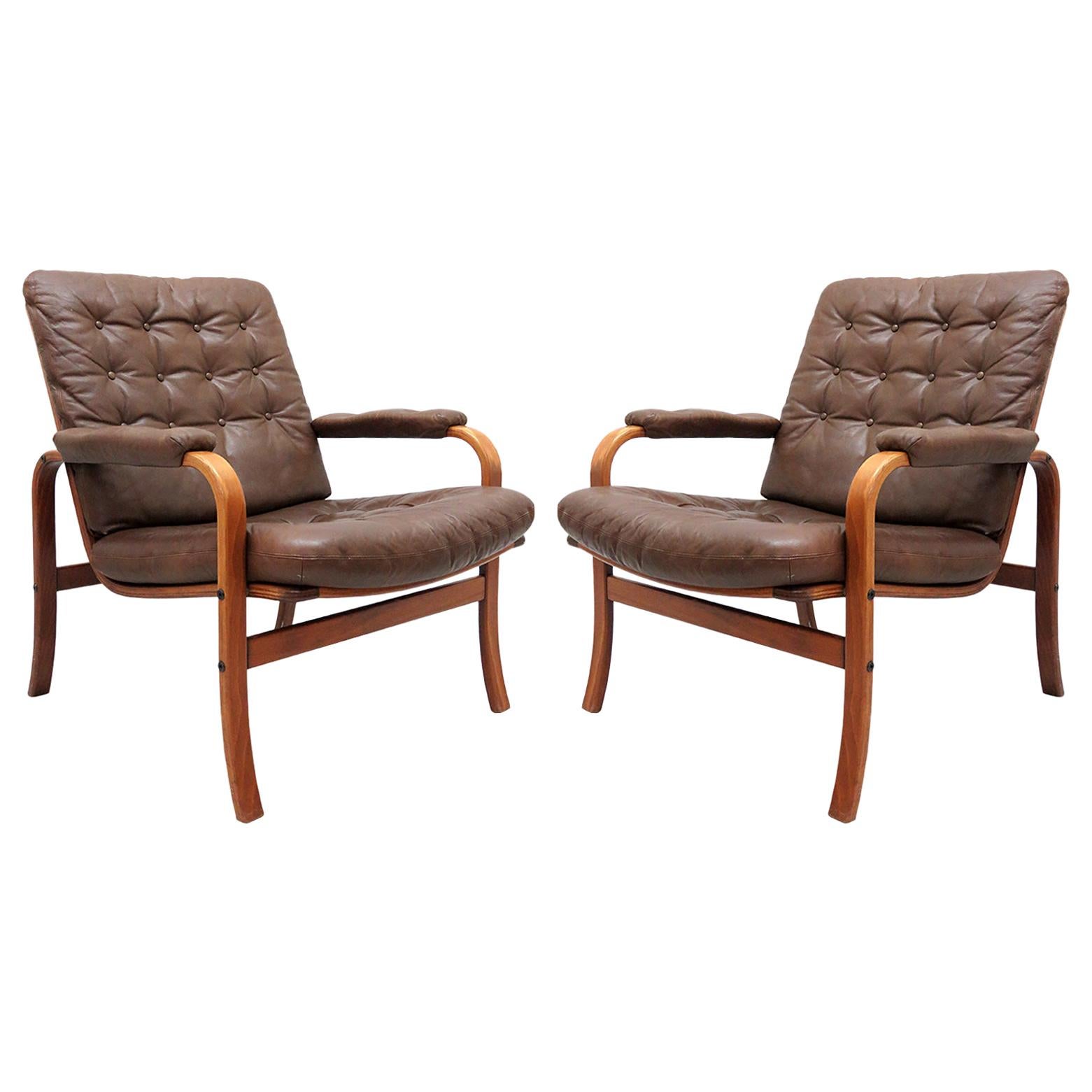 Swedish Bentwood Leather Chairs by Göte Möbler Nässjö, 1950