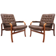 Swedish Bentwood Leather Chairs by Göte Möbler Nässjö