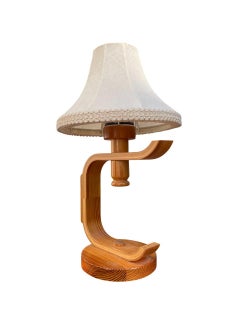 Swedish Bentwood Pine Table Lamp with Fabric Shade, 1970s