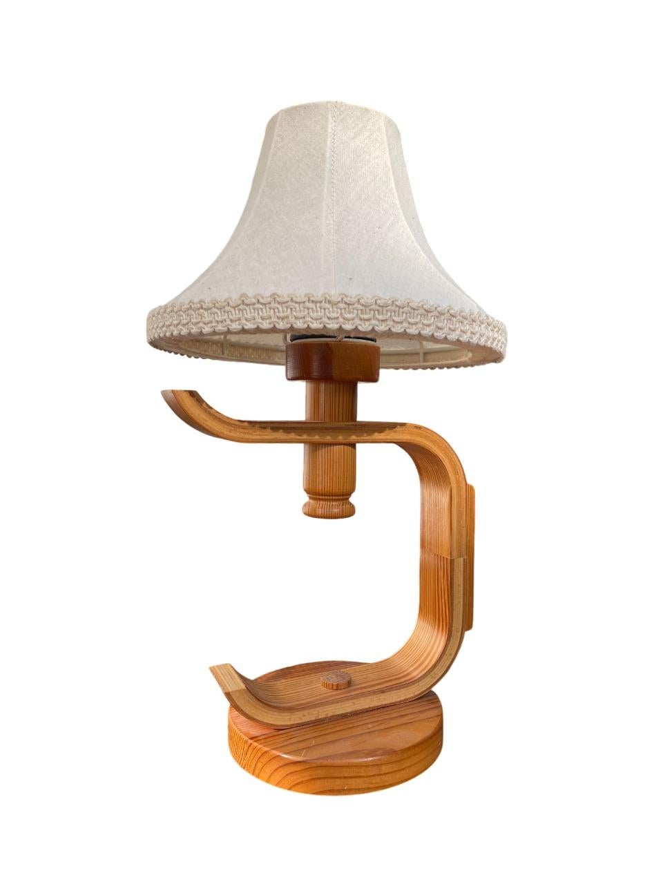 Scandinavian Modern Swedish Bentwood Pine Table Lamp with Fabric Shade, 1970s For Sale