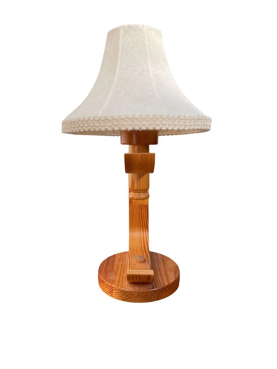 Hand-Crafted Swedish Bentwood Pine Table Lamp with Fabric Shade, 1970s For Sale