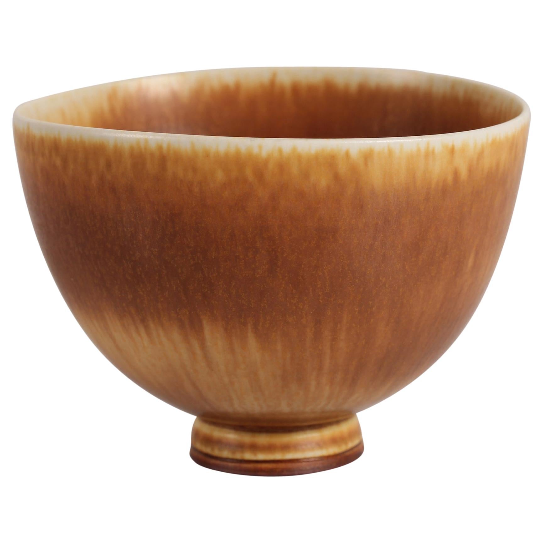 Swedish Berndt Friberg Small Ceramic Bowl with Ocher Colored Glaze, Midcentury