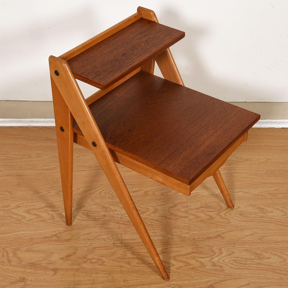 Mid-Century Modern Swedish Bi-Level End Table with Hairpin Legs