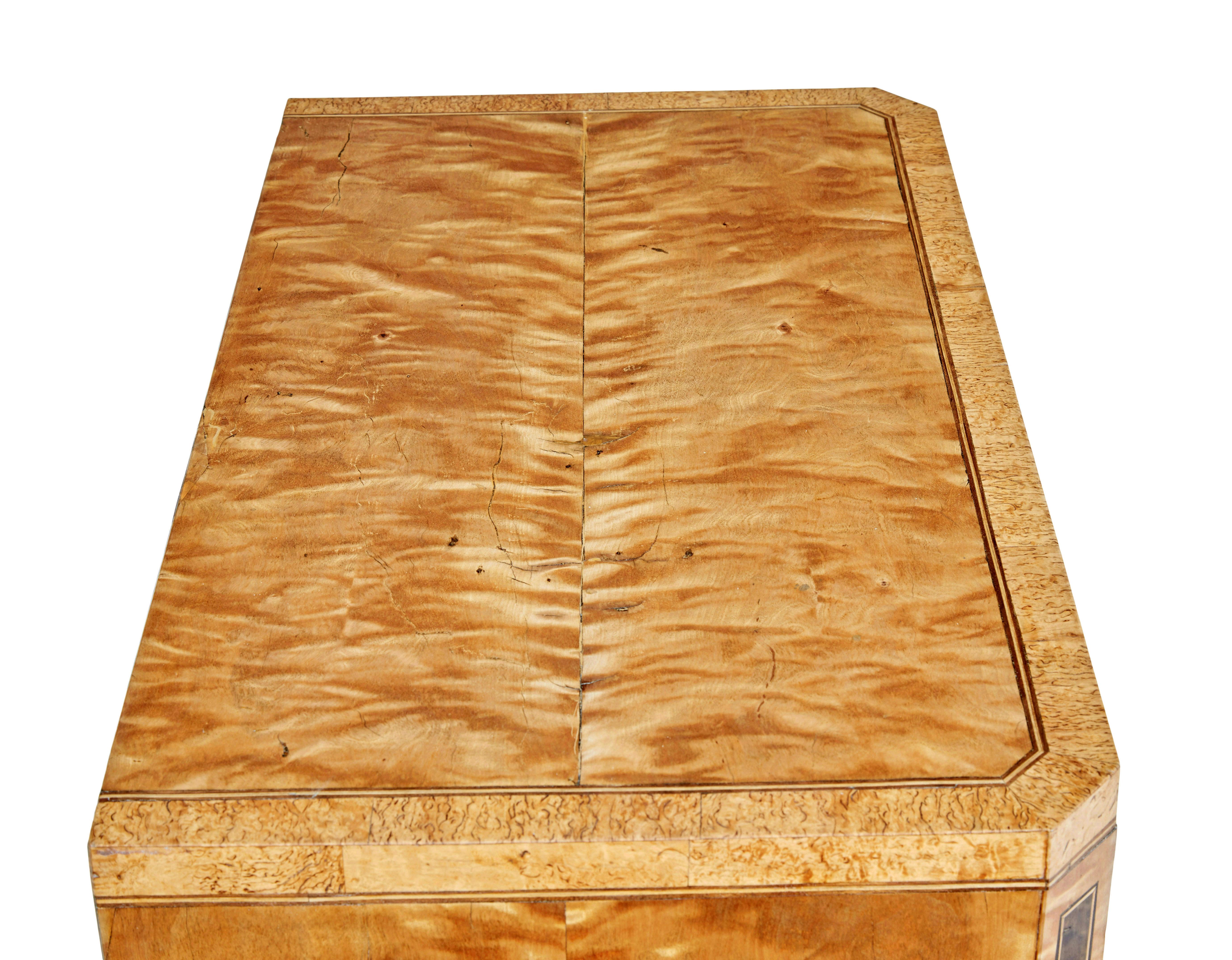 Hand-Carved Swedish Biedermeier 19th century inlaid birch chest of drawers For Sale