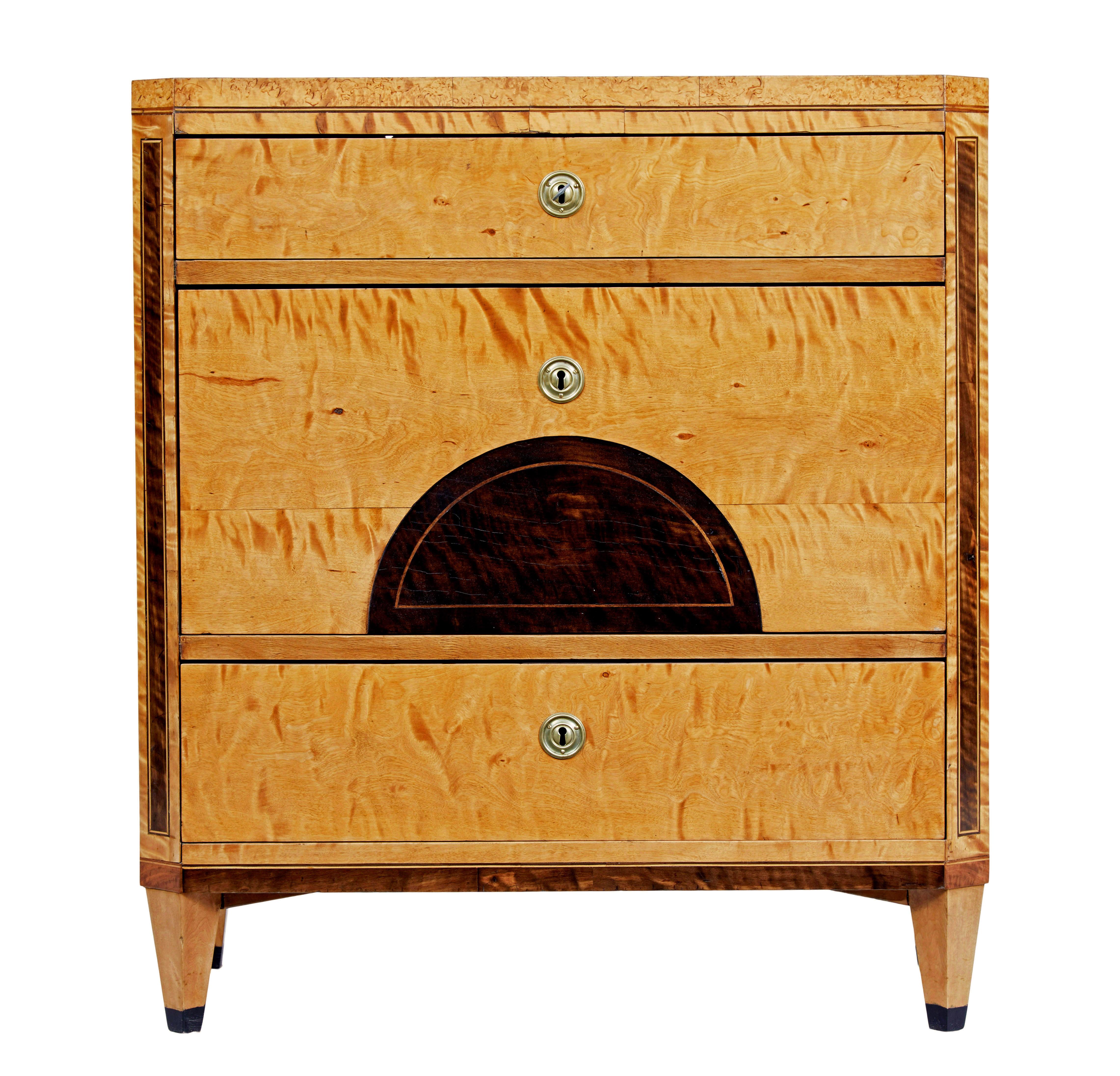 Birch Swedish Biedermeier 19th century inlaid birch chest of drawers For Sale