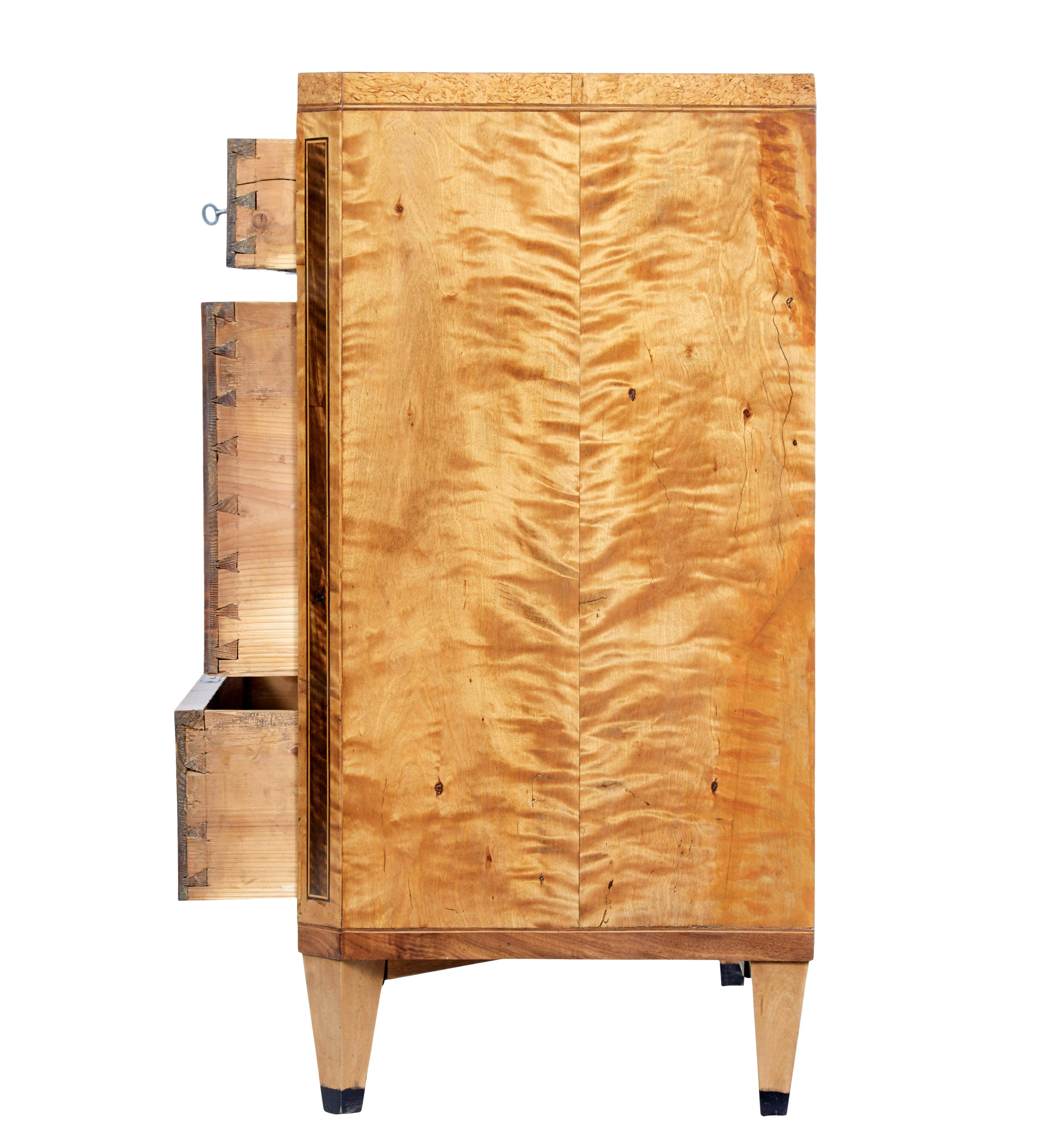 Swedish Biedermeier 19th century inlaid birch chest of drawers For Sale 2