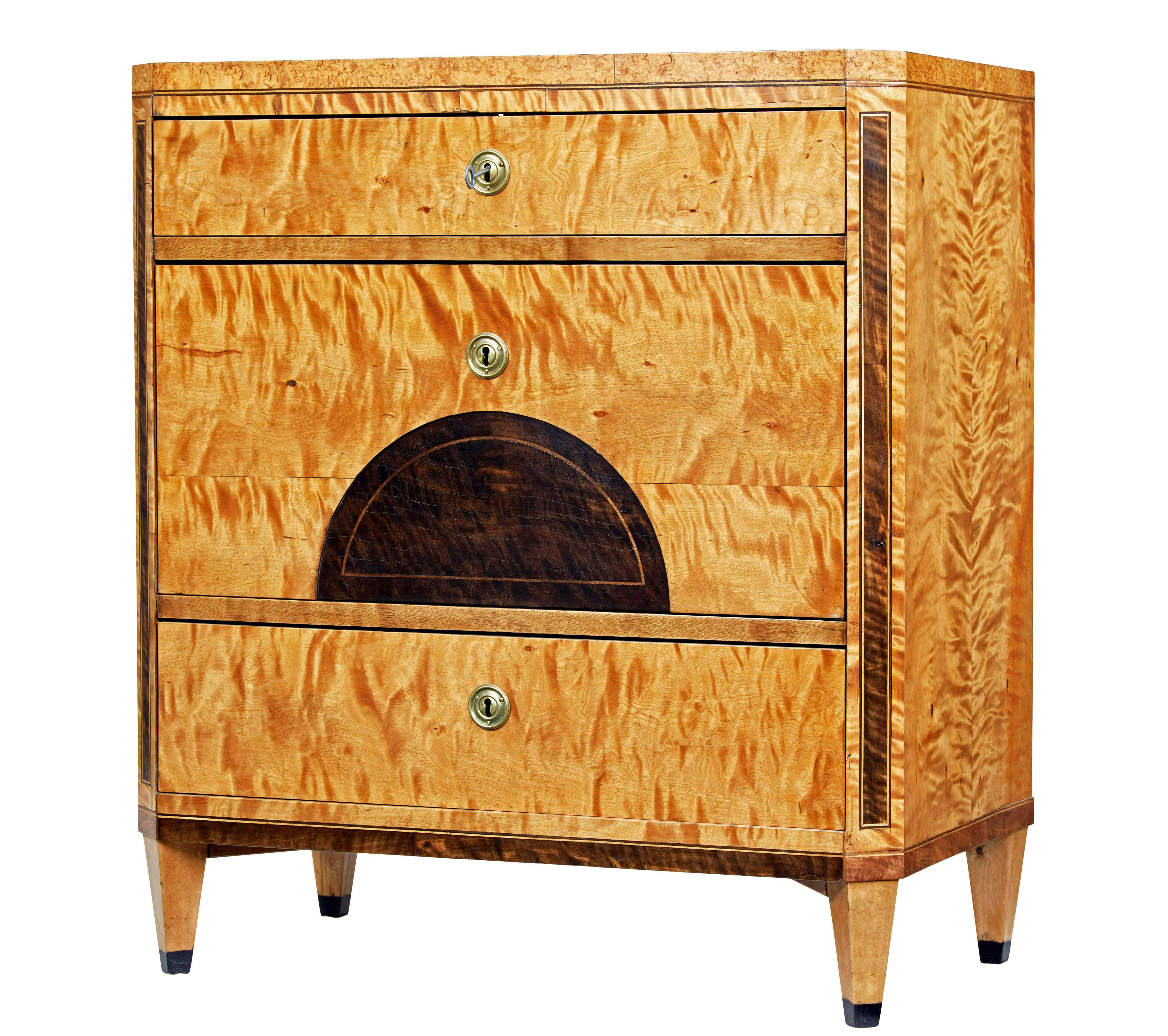 Swedish Biedermeier 19th century inlaid birch chest of drawers For Sale 3