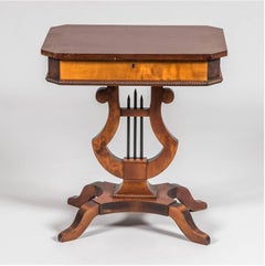 Swedish Biedermeier Antique Lyre Pedestal Table, French Polish, 19th Century A