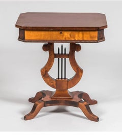 Swedish Biedermeier Antique Lyre Pedestal Table, French Polish, 19th Century A