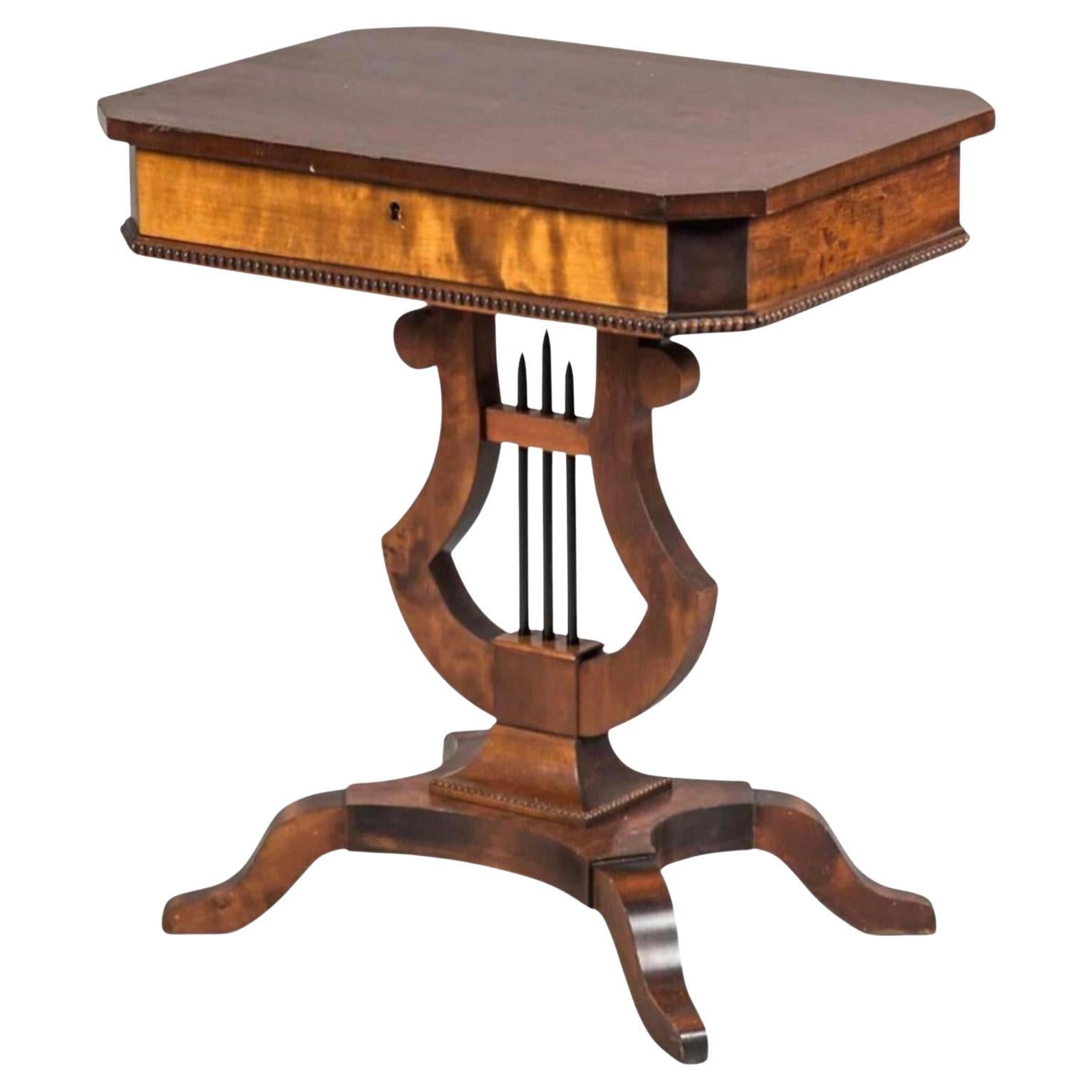 Swedish Biedermeier Antique Lyre Pedestal Table, French Polish, 19th Century A For Sale