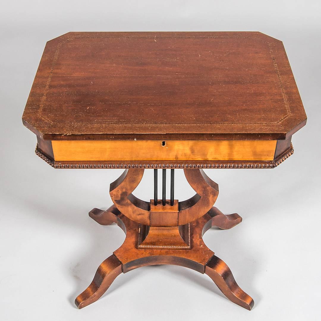 Polished Swedish Biedermeier Antique Lyre Pedestal Table, French Polish, 19th Century  For Sale