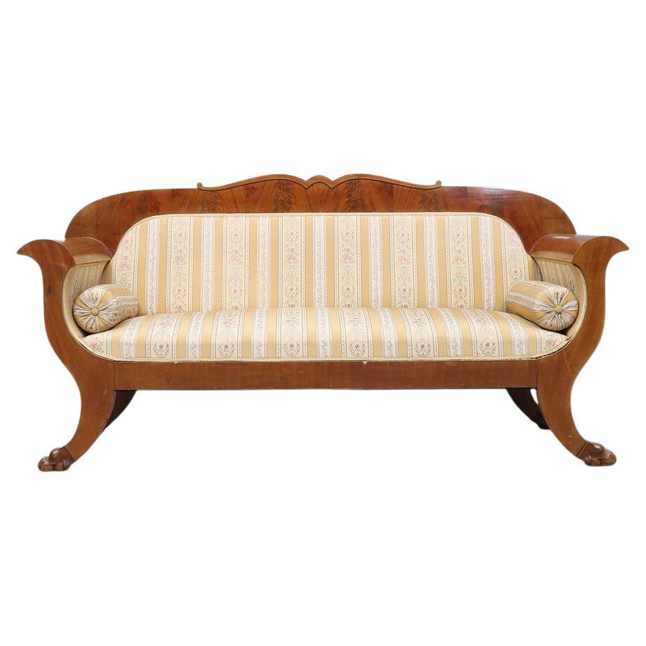 Swedish Biedermeier Antique Sofa Couch Empire 19th C 3-4 Seat Lion Feet For Sale