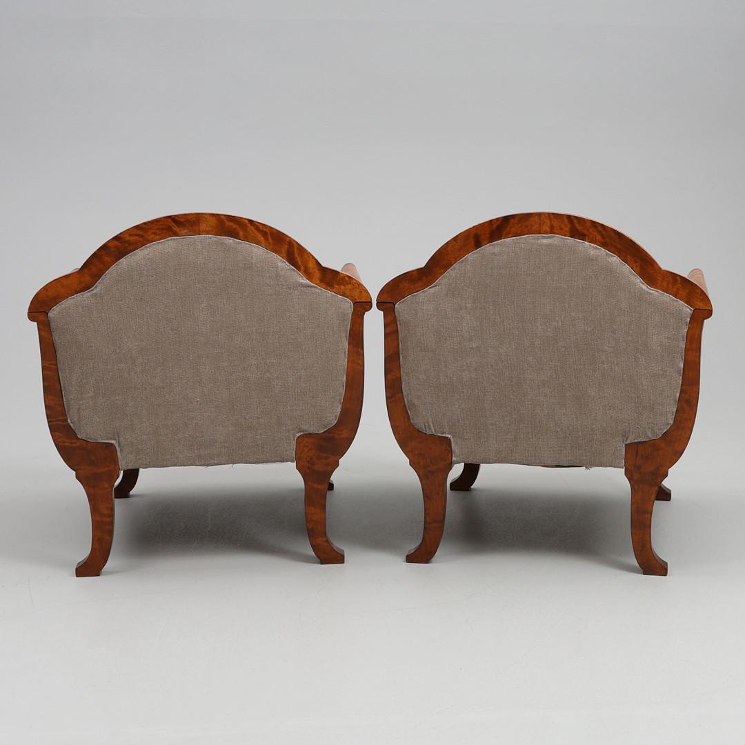 Polished Swedish Biedermeier Armchairs Pair Tub Chairs Round mid Late 1800s Fauteuil For Sale
