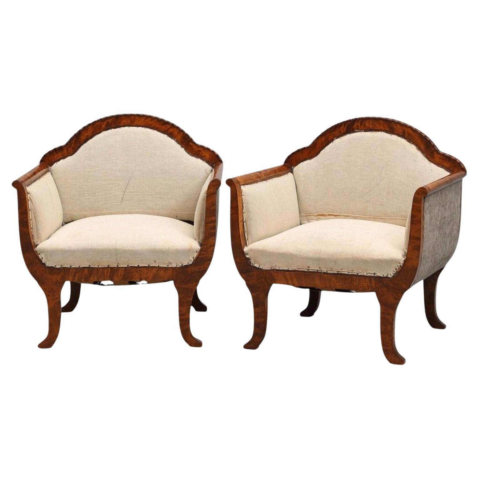 Swedish Biedermeier Armchairs Pair Tub Chairs Round mid Late 1800s Fauteuil
