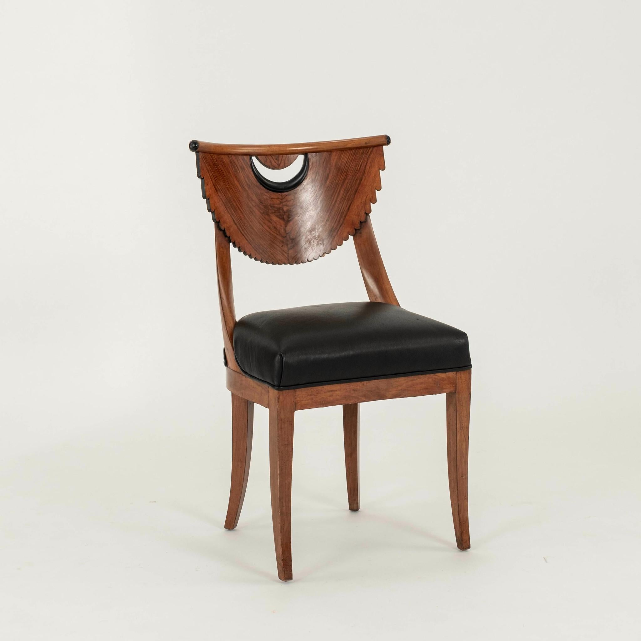 Ebonized Swedish Biedermeier Black Leather Chair For Sale
