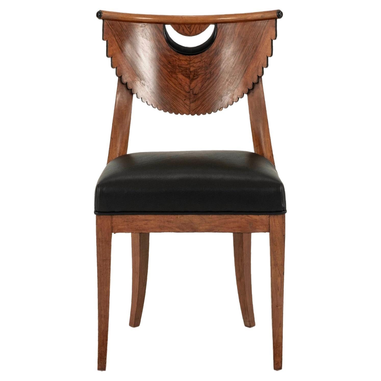 Swedish Biedermeier Black Leather Chair For Sale
