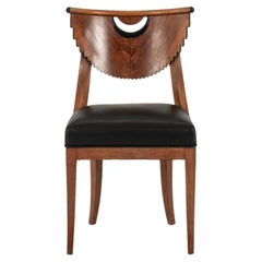 Antique Swedish Biedermeier Black Leather Chair