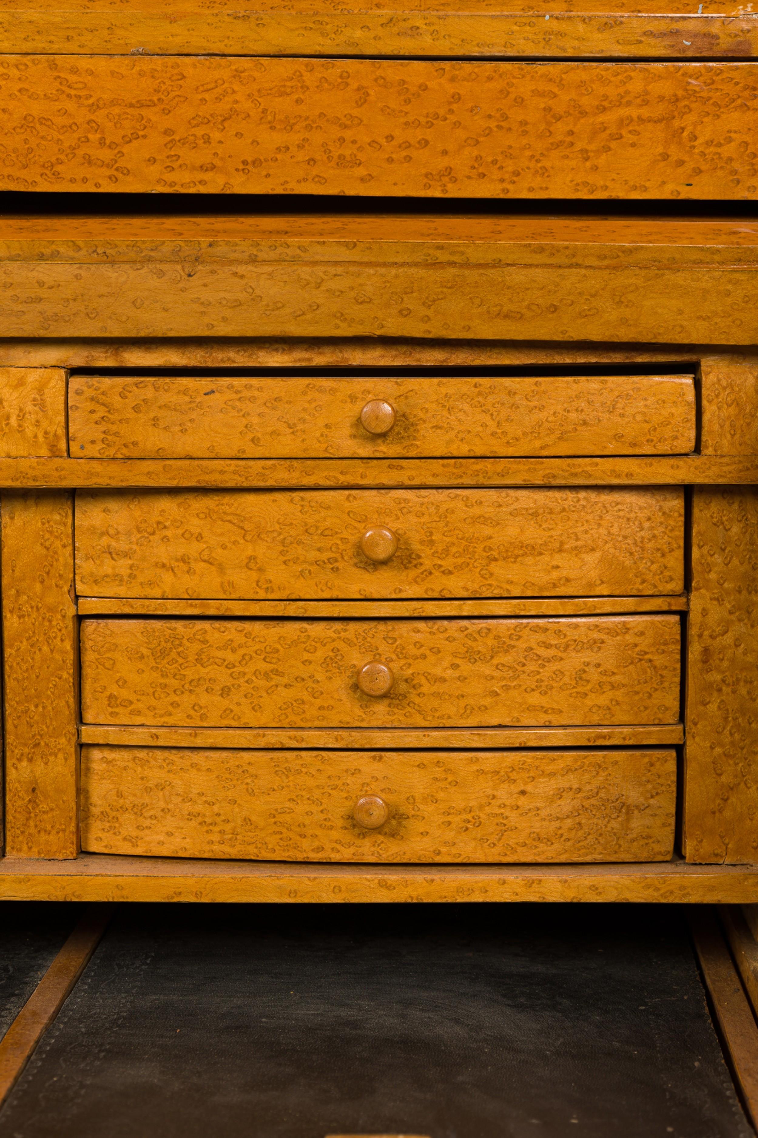 Bois Bureau/Secrétaire Biedermeier suédois en bouleau ronceux cylindrique