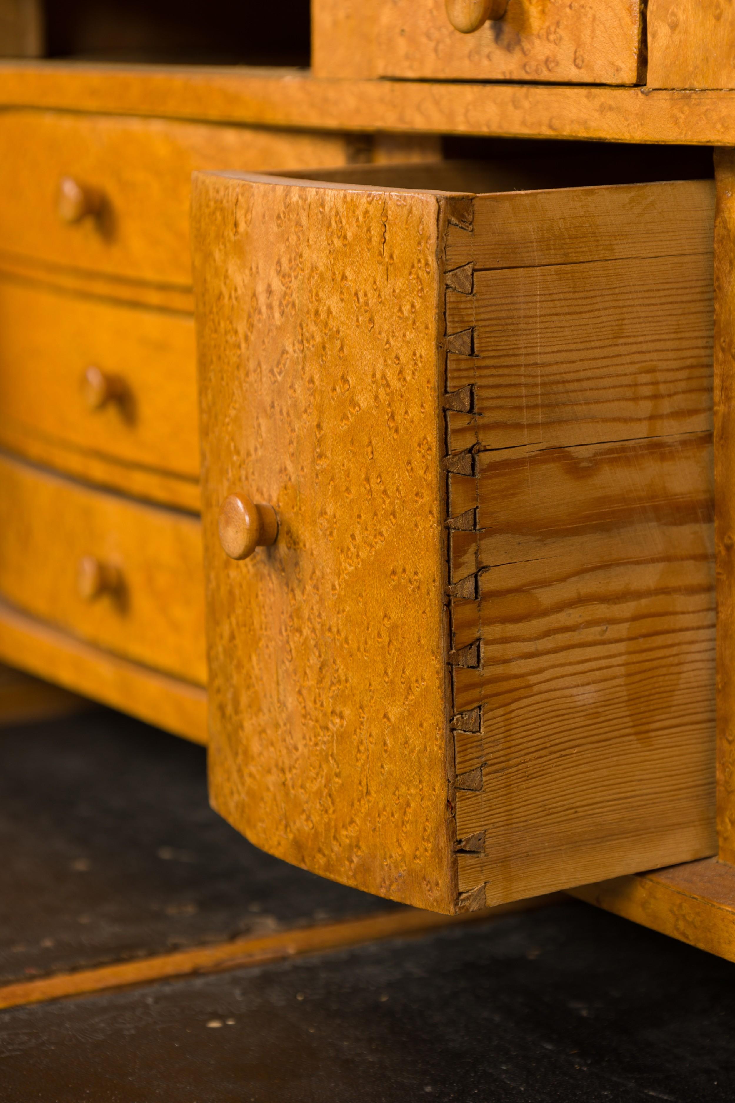 Bureau/Secrétaire Biedermeier suédois en bouleau ronceux cylindrique 1