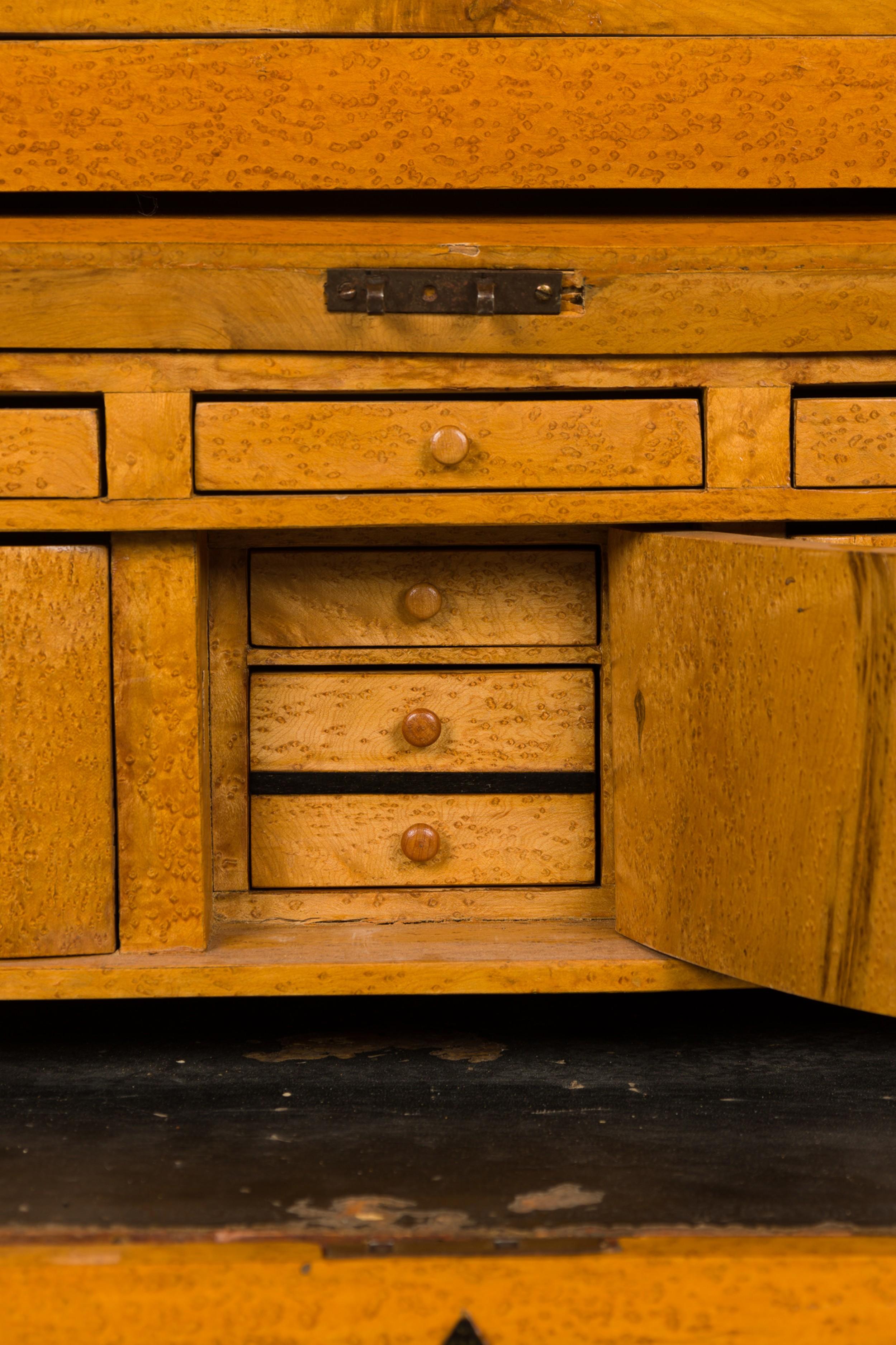 Bureau/Secrétaire Biedermeier suédois en bouleau ronceux cylindrique 2