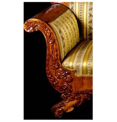 Swedish Biedermeier Carved Sofa Quilted Golden Birch 19th Century Antique A