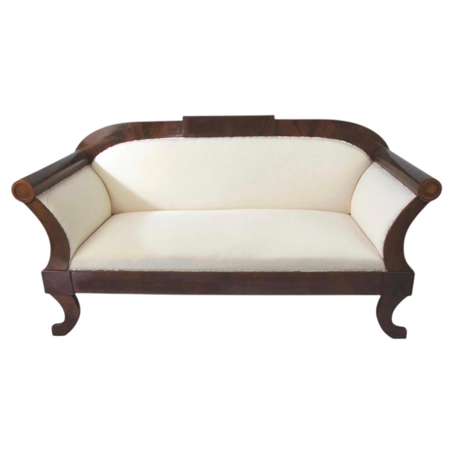 Swedish Biedermeier Carved Three-Seat Sofa Couch Settle Settee, Late 1800s