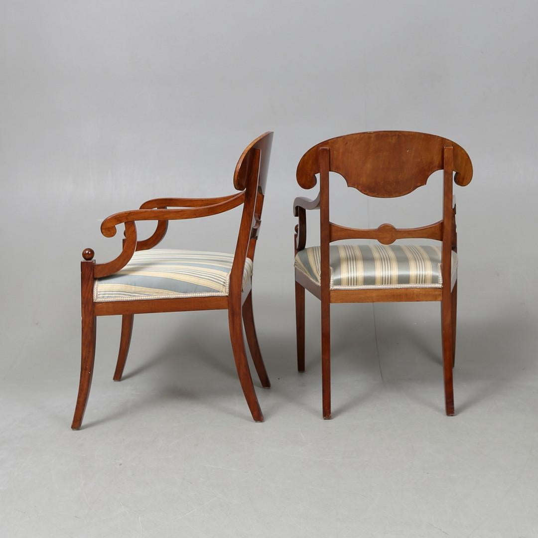 Carved Swedish Biedermeier Carver Chairs Late 1800s Antique Empire Quilted Golden Birch