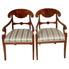 Swedish Biedermeier Carver Chairs Late 1800s Antique Empire Quilted Golden Birch