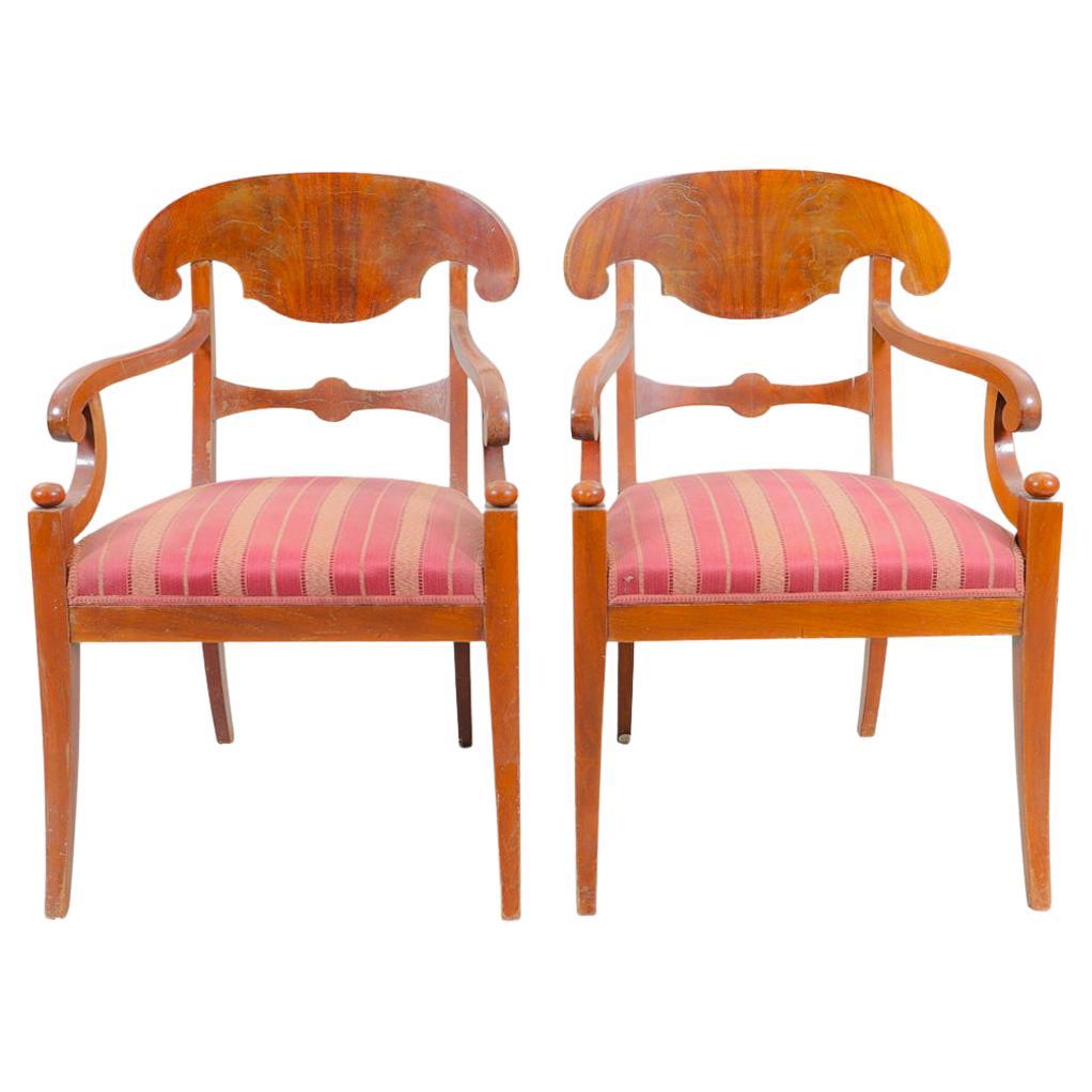 Swedish Biedermeier Carver Chairs Late 1800s Antique Honey Quilted Golden Birch