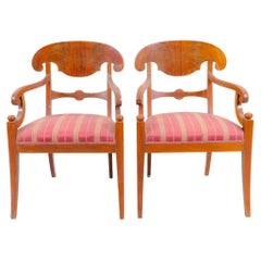Swedish Biedermeier Carver Chairs Late 1800s Antique Honey Quilted Golden Birch