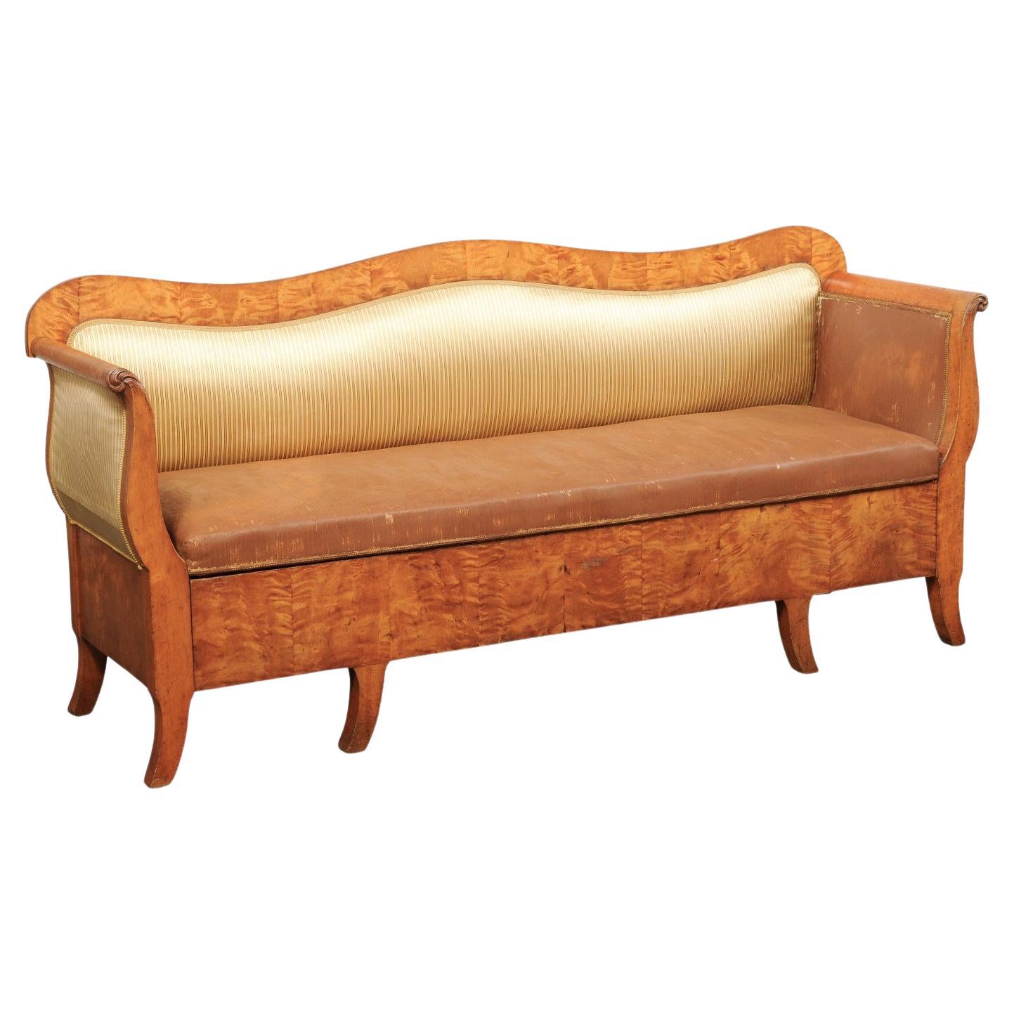 Swedish Biedermeier Curly Birch Sofa w/Wavy Top Rail