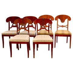 Swedish Biedermeier Dining Chairs 19th Century Set of 6 Mixed Wreath Mahogany