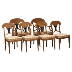 Swedish Biedermeier Dining Chairs Antique Set of 6 Flame Birch Antique Deco
