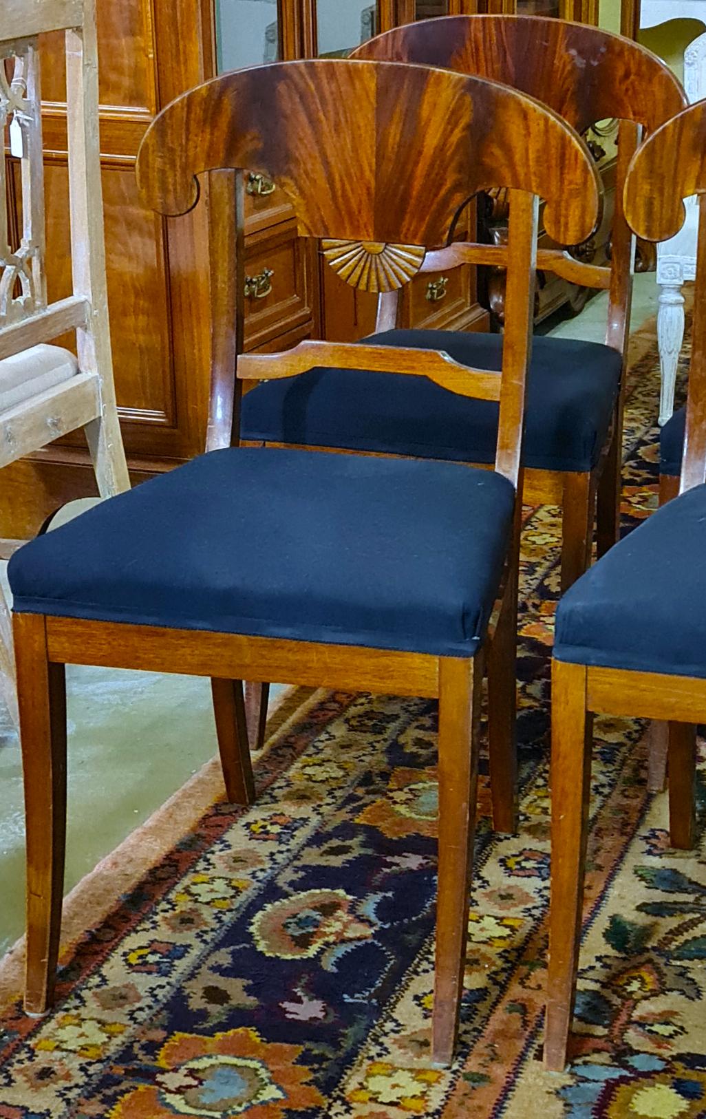 Gustavian Swedish Biedermeier Dining Chairs Mahogany Set of 4 1800s Carver Chairs