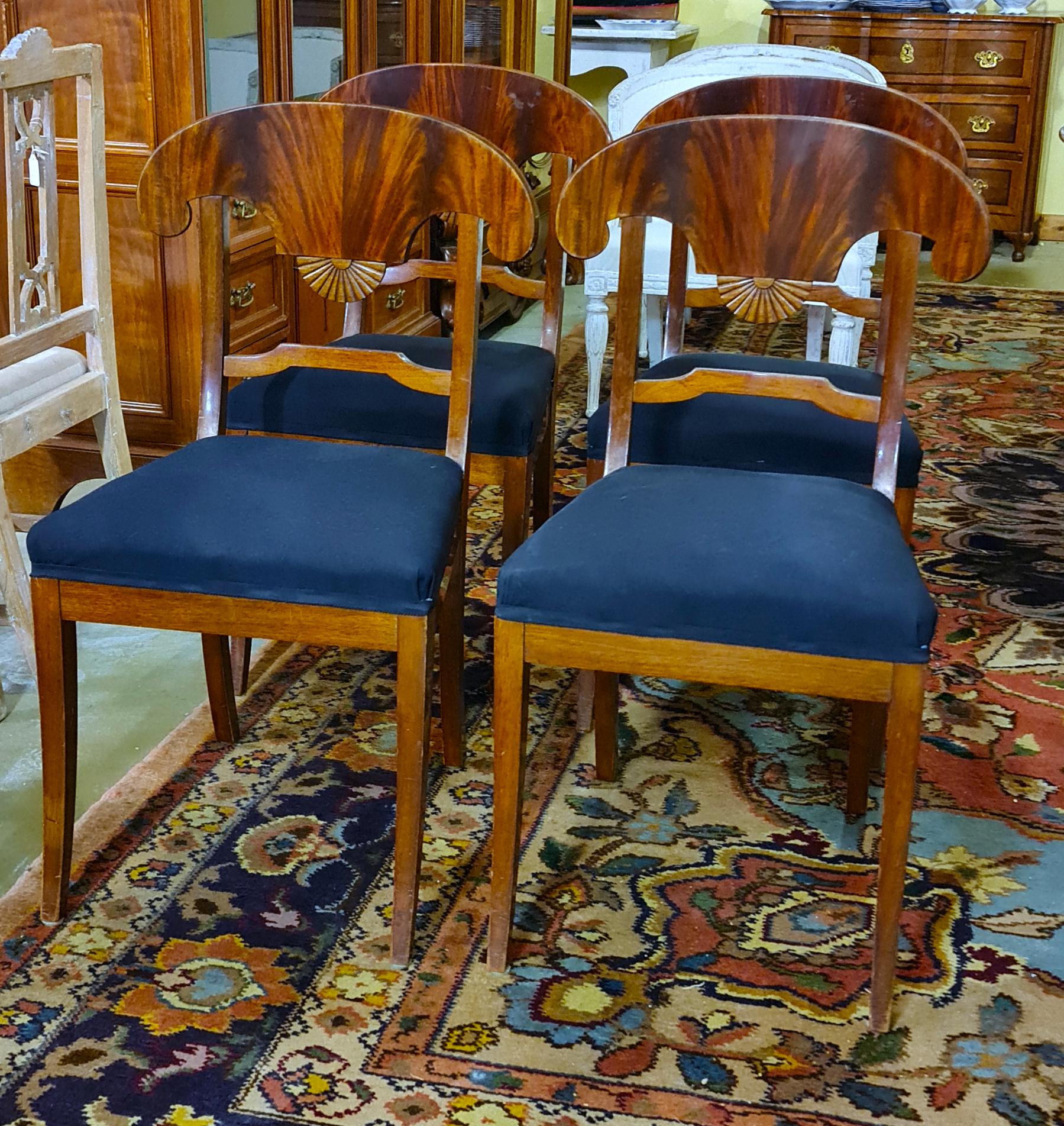 Painted Swedish Biedermeier Dining Chairs Mahogany Set of 4 1800s Carver Chairs