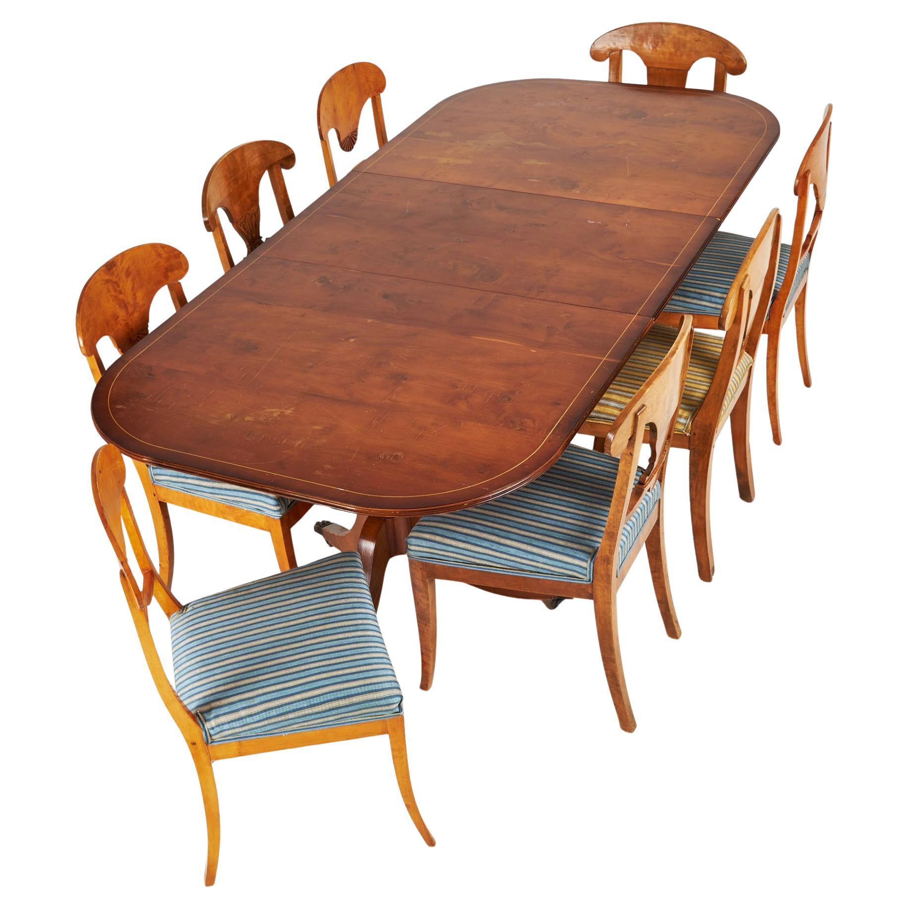 Swedish Biedermeier Dining Chairs Mixed Set of 16 Flame Qulit Golden Birch 1800s