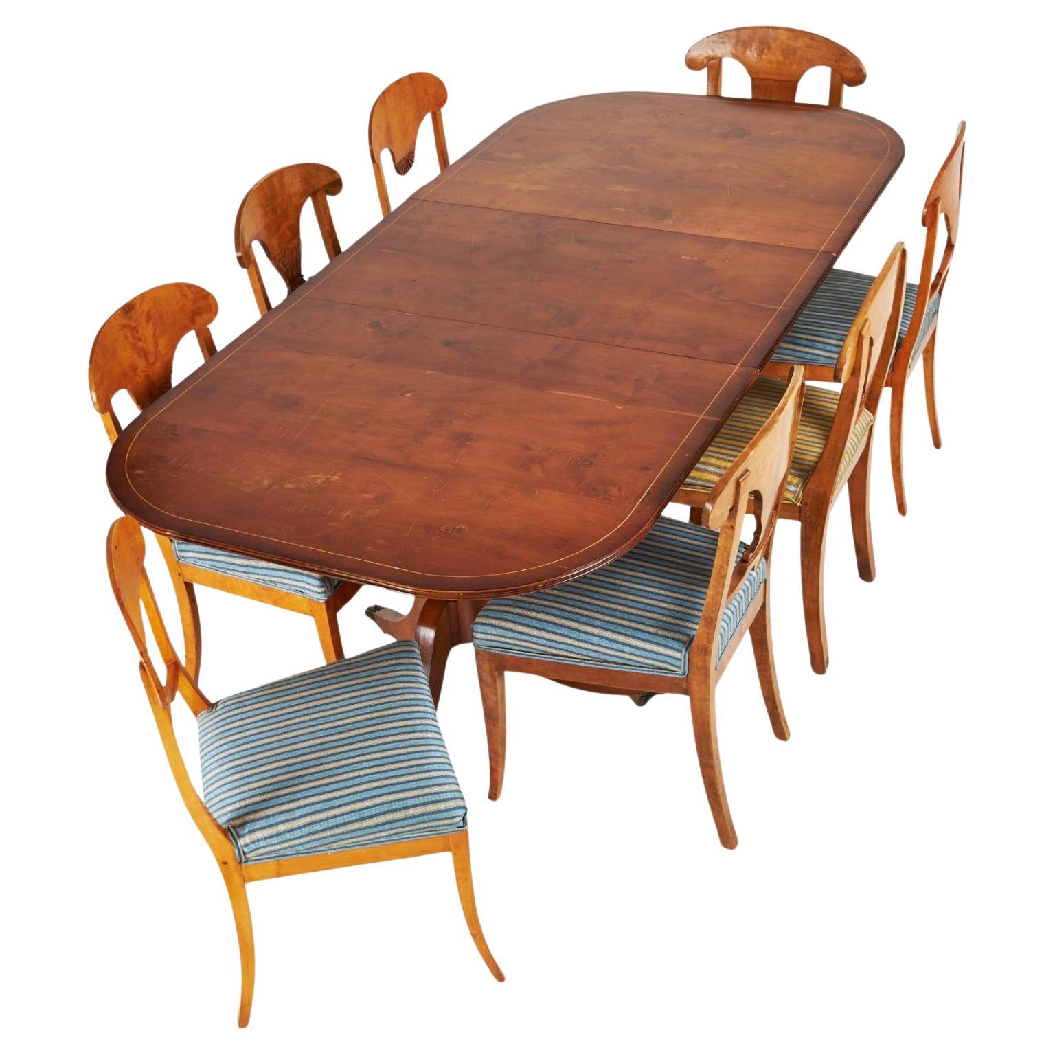 Swedish Biedermeier Dining Chairs Mixed Set of 16 Flame Qulit Golden Birch 1800s