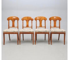 Juego De 4 Sillas De Comedor Biedermeier Suecas Color Miel Abedul Dorado 1800s A