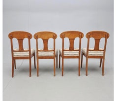 Swedish Biedermeier Dining Chairs Set 4 Quilt Golden Birch Honey Colour 1800s A