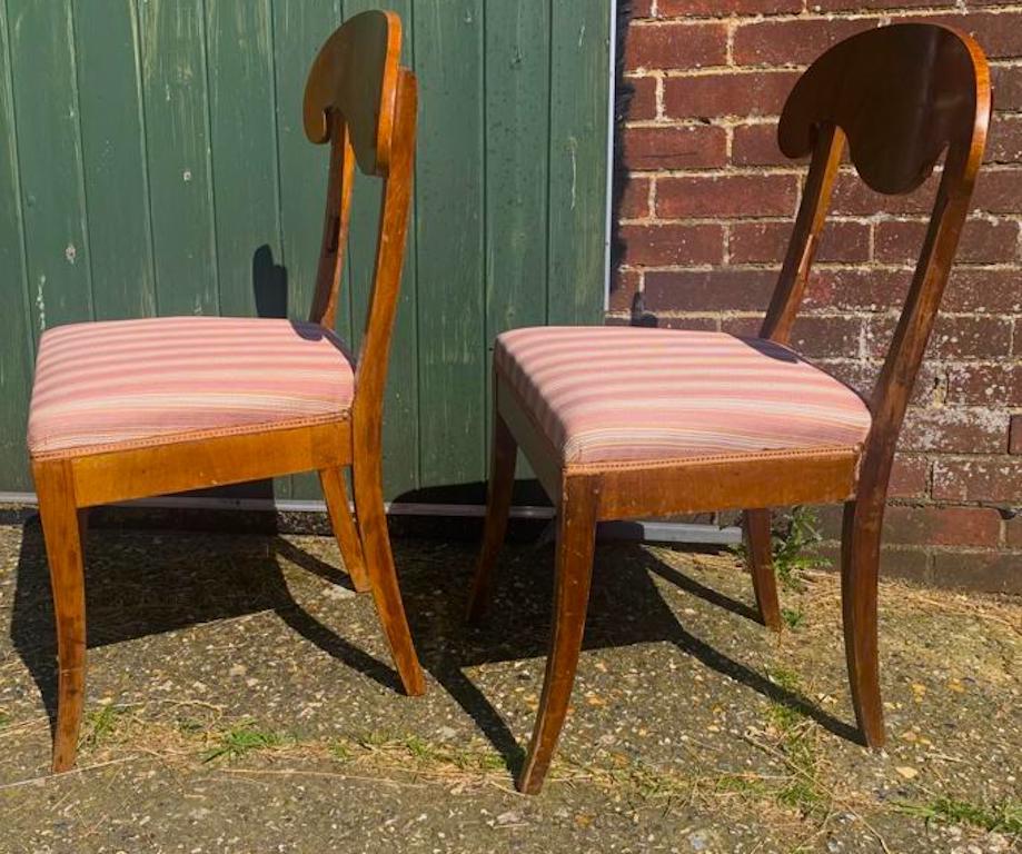 Carved Swedish Biedermeier Dining Chairs Set of 2 Flame Golden Birch Honey Colour 1800s For Sale