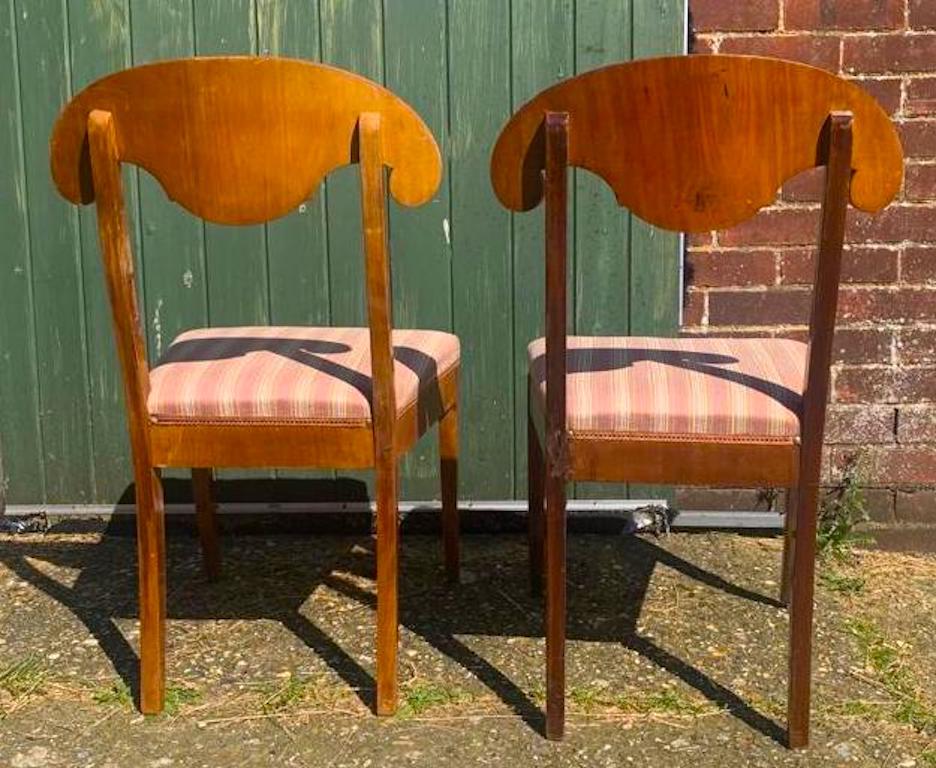 19th Century Swedish Biedermeier Dining Chairs Set of 2 Flame Golden Birch Honey Colour 1800s For Sale