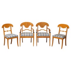 Antique Swedish Biedermeier Dining Chairs Set of 4 Flame 2 Carvers Honey Colour 1800s
